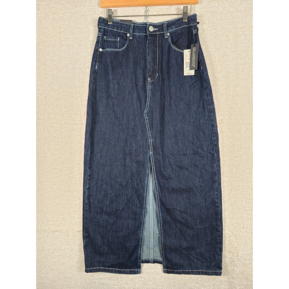 BLANKNYC Women's Dark Wash Denim Maxi Skirt Front Slit Size 27 NWT